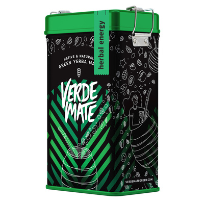 Yerbera – Cutie metalică + Verde Mate Green Herbal Energy 0,5 kg