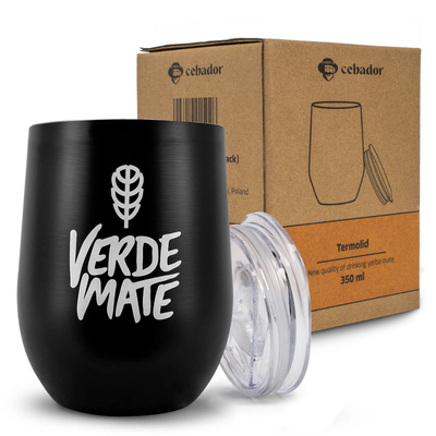 TermoLid – cană termică pentru yerba mate cu capac – Verde Mate (negru) – 350 ml