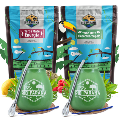 Yerba Mate Rio Parana Set pentru DOUĂ Calabash Bombilla 1000g