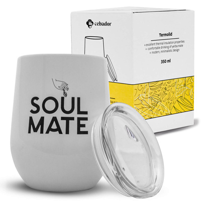 TermoLid – cană termică pentru yerba mate cu capac – Soul Mate (alb) – 350 ml