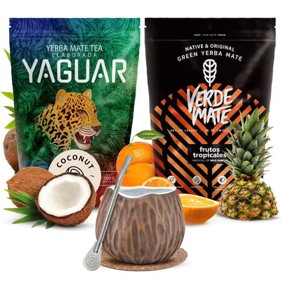 Yerba mate set Verde Mate Yaguar ceramic calabash Coconut bombilla