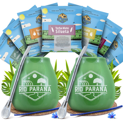 Yerba Mate Rio Parana Set pentru DOUĂ Calabash Bombilla