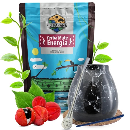 Kit de Yerba Mate Rio Parana Energia Calabash + Bombilla 500g