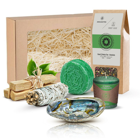 Set cadou pentru chakra inimii (Anahata): ceai de chakra + tămâie + lumânare