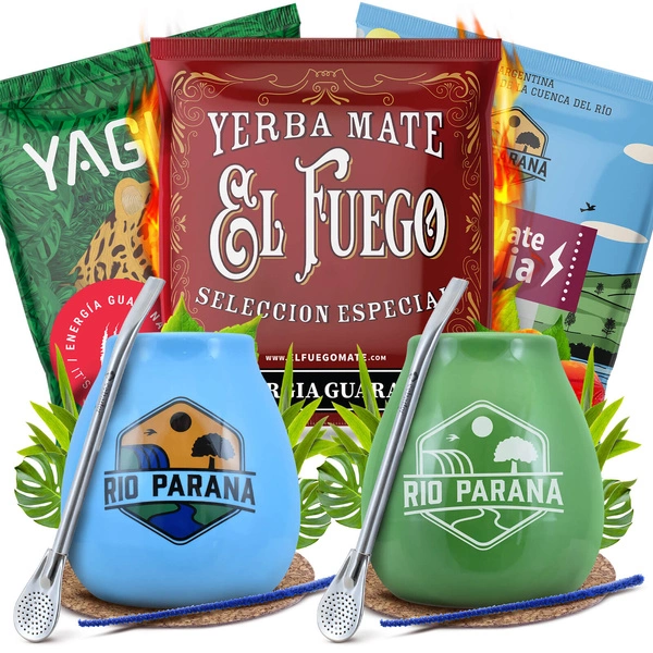 Yerba Mate Energia Set pentru DOUĂ Calabash Bombilla